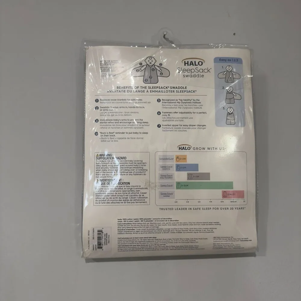 HALO SleepSack Swaddle Heather Gray Newborn 0-3M TOG 1.5 NIP